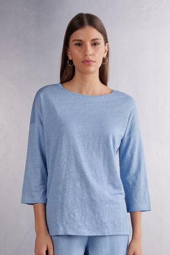 Linen Bateau Neck Top Woman Light Blue - Intimissimi - Modalova