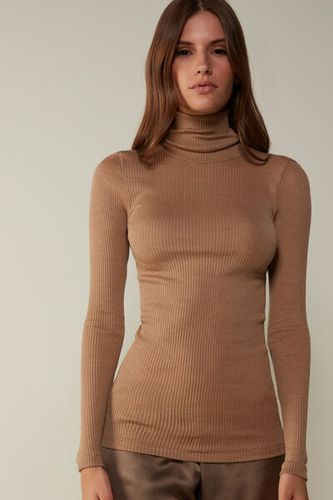 Long-sleeve High-Neck Tubular Top in Wool and Silk Woman Brown Size M - Intimissimi - Modalova