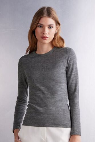 Wool & Cotton Long Sleeve Crewneck Top Woman Grey Size S - Intimissimi - Modalova