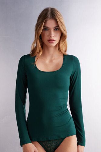 Long Sleeve Scoop Neck Top in Micro-modal Woman Green Size M - Intimissimi - Modalova