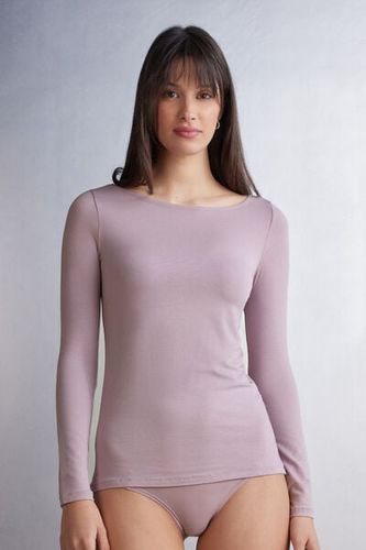 Long Sleeve Bateau Neck Top in Micromodal Woman Violet Size S - Intimissimi - Modalova