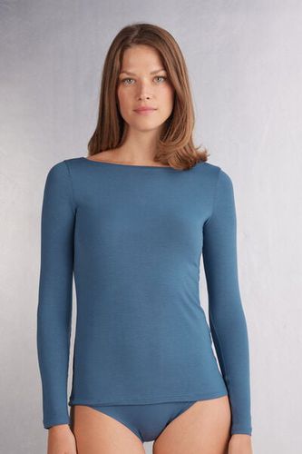 Long Sleeve Bateau Neck Top in Micromodal Woman Blue Size L - Intimissimi - Modalova