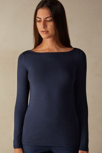 Long Sleeve Bateau Neck Top in Micromodal Woman Blue Size S - Intimissimi - Modalova