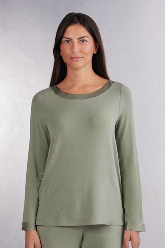 Satin Details Modal Long Sleeve Bateau Neck Top Woman Green Size L - Intimissimi - Modalova