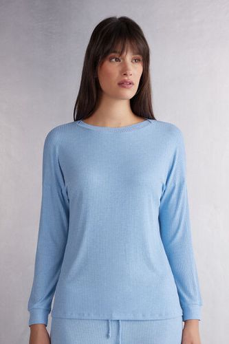 Comfort Chic Bateau Neck Long Sleeve Modal Top Woman Light Blue Size M - Intimissimi - Modalova