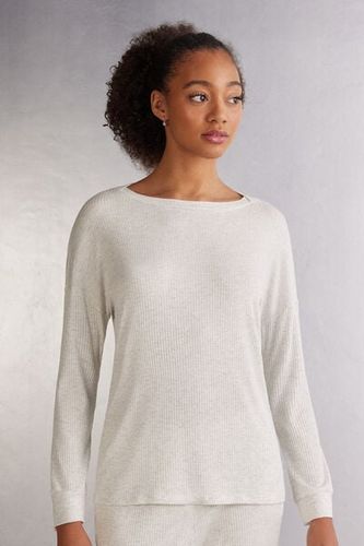 Comfort Chic Bateau Neck Long Sleeve Modal Top Woman Grey - Intimissimi - Modalova
