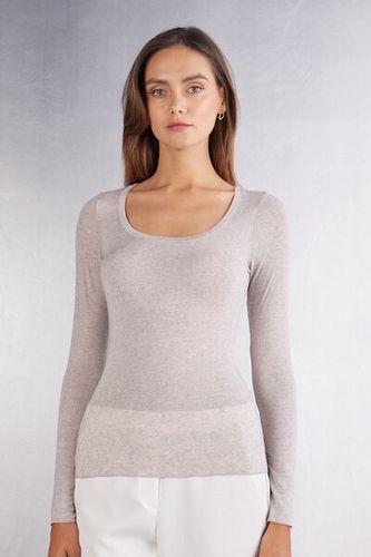 Long Sleeve Scoop Neck Top in Ultralight Modal with Cashmere Woman Natural Size M - Intimissimi - Modalova