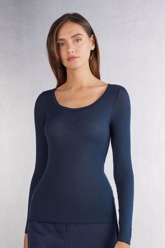 Long Sleeve Scoop Neck Top in Ultralight Modal with Cashmere Woman Blue Size M - Intimissimi - Modalova