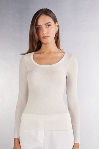 Long Sleeve Scoop Neck Top in Ultralight Modal with Cashmere Woman Ivory Size M - Intimissimi - Modalova