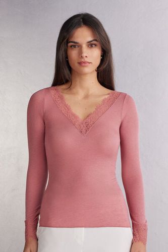 Modal Cashmere Ultralight Long Lace Shirt Woman Pink Size S - Intimissimi - Modalova