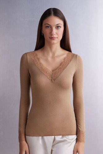 Modal Cashmere Ultralight Long Lace Shirt Woman Size L - Intimissimi - Modalova