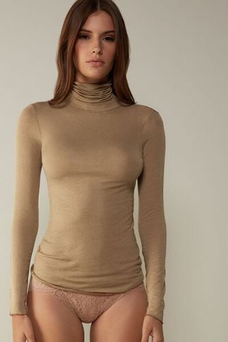 Modal Cashmere Ultralight High-Neck Top Woman Brown - Intimissimi - Modalova