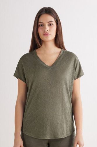 The Pure Linen Short Sleeve V-Neck Top - Intimissimi - Modalova