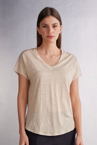 The Pure Linen Short Sleeve V-Neck Top - Intimissimi - Modalova