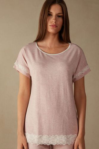 Short-Sleeve Modal Top with Lace Detail Woman Size M - Intimissimi - Modalova