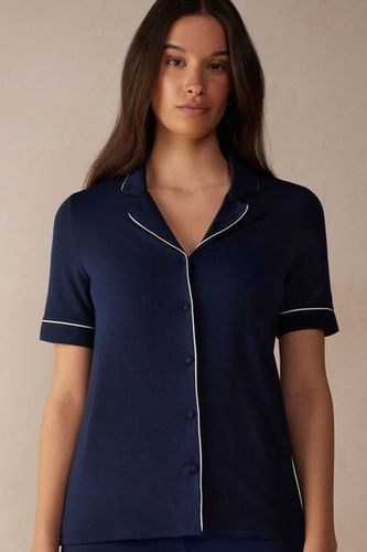 Short Sleeve Button Up Shirt in Modal Woman Blue Size M - Intimissimi - Modalova