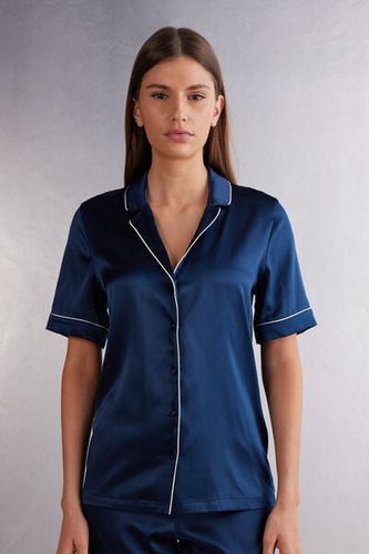 Menswear Cut Short Sleeve Silk Shirt Woman Blue Size M - Intimissimi - Modalova