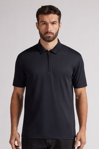 Short Sleeve Zip Polo Shirt in Premium Mercerized Cotton Man Black Size S - Intimissimi - Modalova