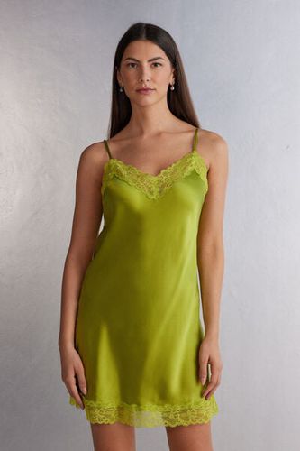 Silk Slip with Lace Insert Detail Woman Green Size M - Intimissimi - Modalova