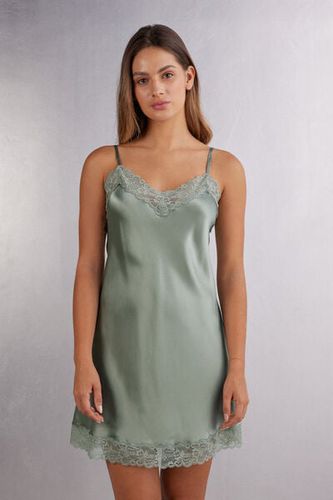 Silk Slip with Lace Insert Detail Woman Green Size S - Intimissimi - Modalova