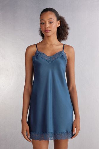 Silk Slip with Lace Insert Detail Woman Blue Size S - Intimissimi - Modalova