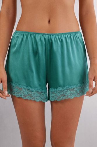 Lace Trim Silk Shorts Woman Blue Size S - Intimissimi - Modalova