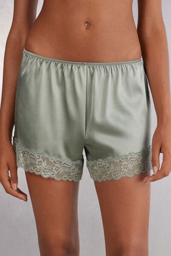 Lace Trim Silk Shorts Woman Green Size S - Intimissimi - Modalova