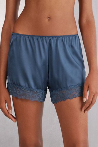 Lace Trim Silk Shorts Woman Blue Size S - Intimissimi - Modalova