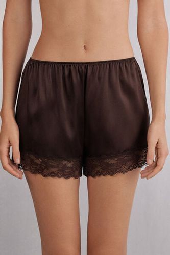 Lace Trim Silk Shorts Woman Brown Size S - Intimissimi - Modalova