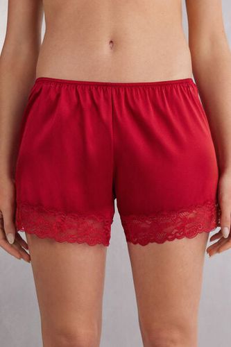 Lace Trim Silk Shorts Woman Red Size L - Intimissimi - Modalova