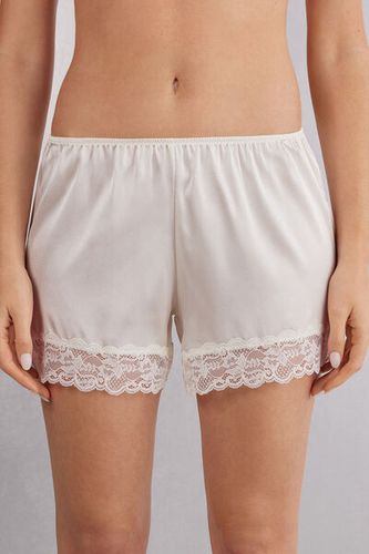 Lace Trim Silk Shorts Woman Ivory Size XL - Intimissimi - Modalova