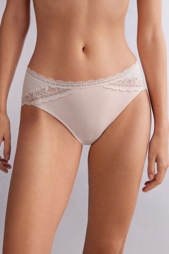 Semi-High Rise Cotton and Lace Panties Woman Natural Size 3 - Intimissimi - Modalova