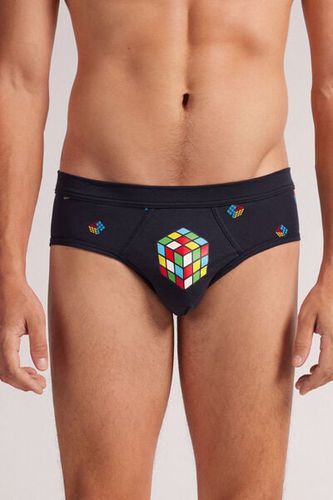 Cube Print Cotton Briefs Man Black Size 4 - Intimissimi - Modalova