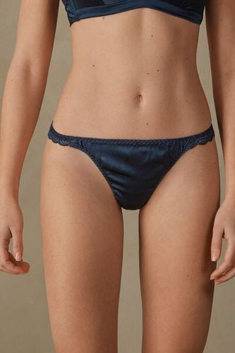 Silk and Lace G-String Woman Blue - Intimissimi - Modalova