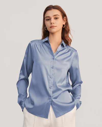 LILYSILK Blouse Soie Ourlet Courbé, Manches Longues Soie Extensible De Qualité Naturellement Antibactérien Chemises L - LILYSILK - Modalova