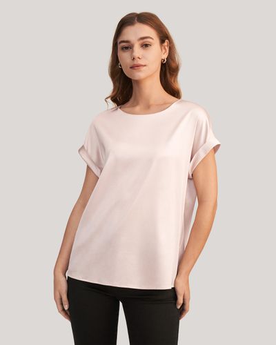 LILYSILK T Shirt Soie Poignets Roulés, Manches Courtes Soie Extensible De Qualité Léger Et Respirant T-Shirt L - LILYSILK - Modalova