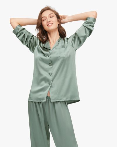 LILYSILK Pyjama En Soie Femme Vert Col V, Boutons Enveloppés De Soie 100% Soie De Mûrier Bon Rapport Qualité-Prix, Respectueux De La Peau M - Lilysilk - Modalova