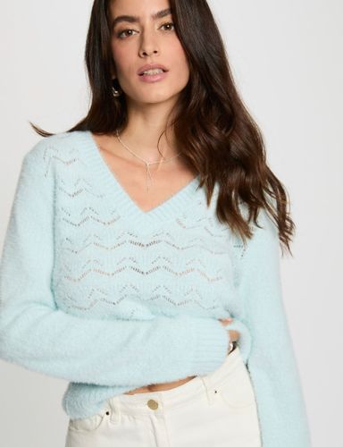 Pull col en V bleu ciel femme - Morgan - Modalova