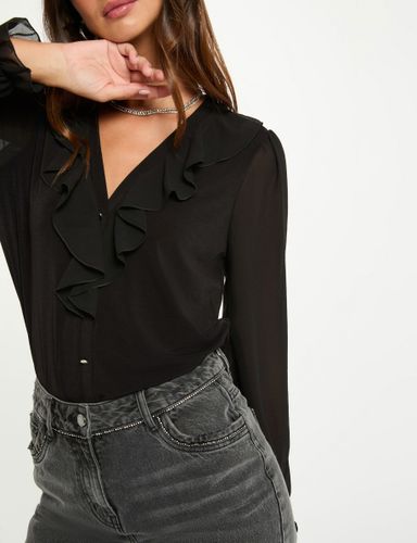 T-shirt voile col v noir femme - Morgan - Modalova