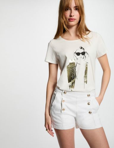 Short en jean boutons blanc femme - Morgan - Modalova
