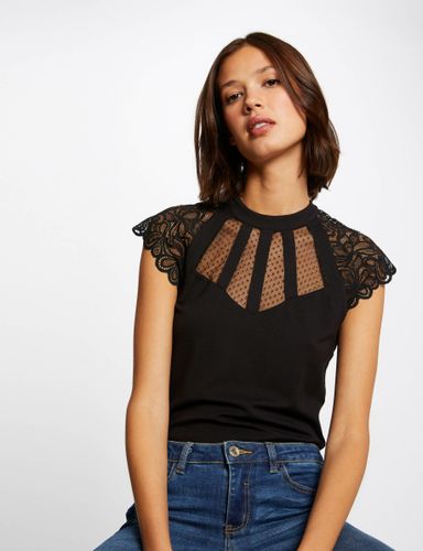 T-shirt manches courtes à dentelle noir - Morgan - Modalova