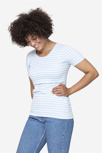 T shirt allaitement manches courtes bleu à rayures blanches en coton bio - Milker - Modalova