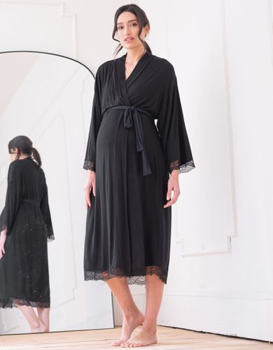 Lace Trim Kimono-Style Dressing Maternity-To-Nursing Gown | - Seraphine - Modalova