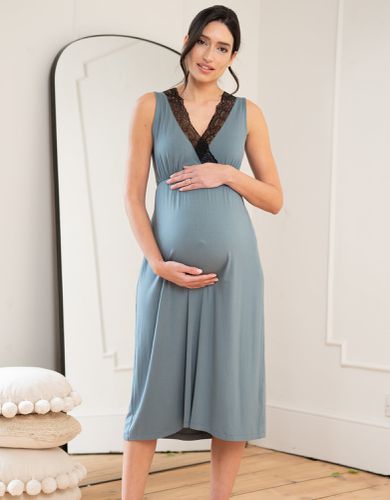 Lace Trim Midi-Length Crossover Maternity-To-Nursing Nightie | - Seraphine - Modalova