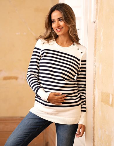 Pull grossesse et allaitement en coton - Motif marinière - Seraphine - Modalova