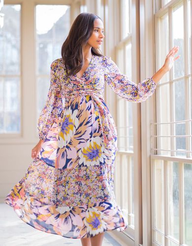 Robe mi-longue grossesse et allaitement bohème à motif floral - Seraphine - Modalova