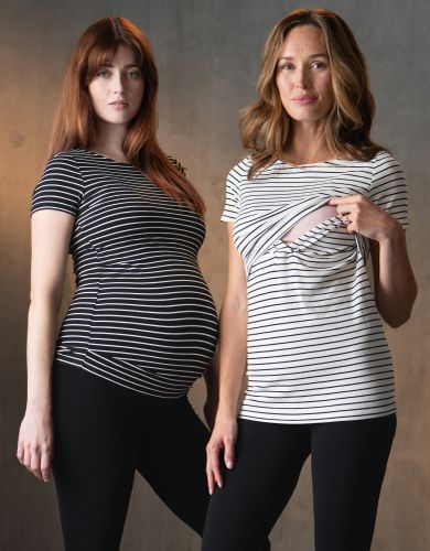 Lot de deux t-shirts rayés de grossesse à allaitement - Noir et blanc | - Seraphine - Modalova