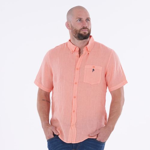 Chemise lin à manches courtes corail - Ruckfield - Modalova