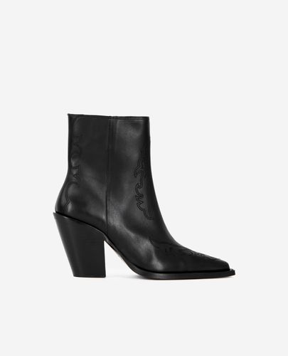 Bottines À Talons En Cuir Noir Avec Broderies - The Kooples - Modalova