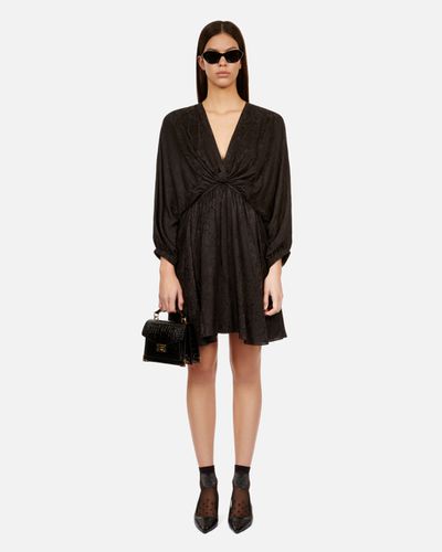 Robe Courte Noire Python Jacquard Avec Drapé - The Kooples - Modalova